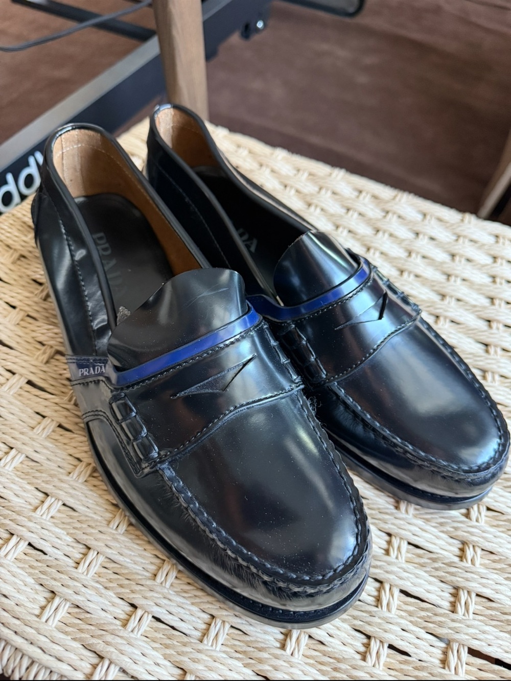AUTH LUXURY PRADA PENNY LOAFER SHOES 2DG100 BLACK LEATHER US 9.5 - Picture 7 of 9